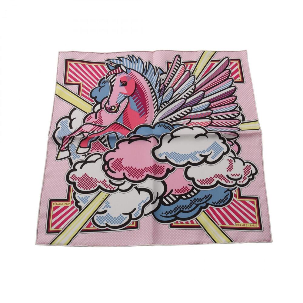 Hermes Petit Carré 45 PEGASE POP Scarf Muffler Silk Women's Pink